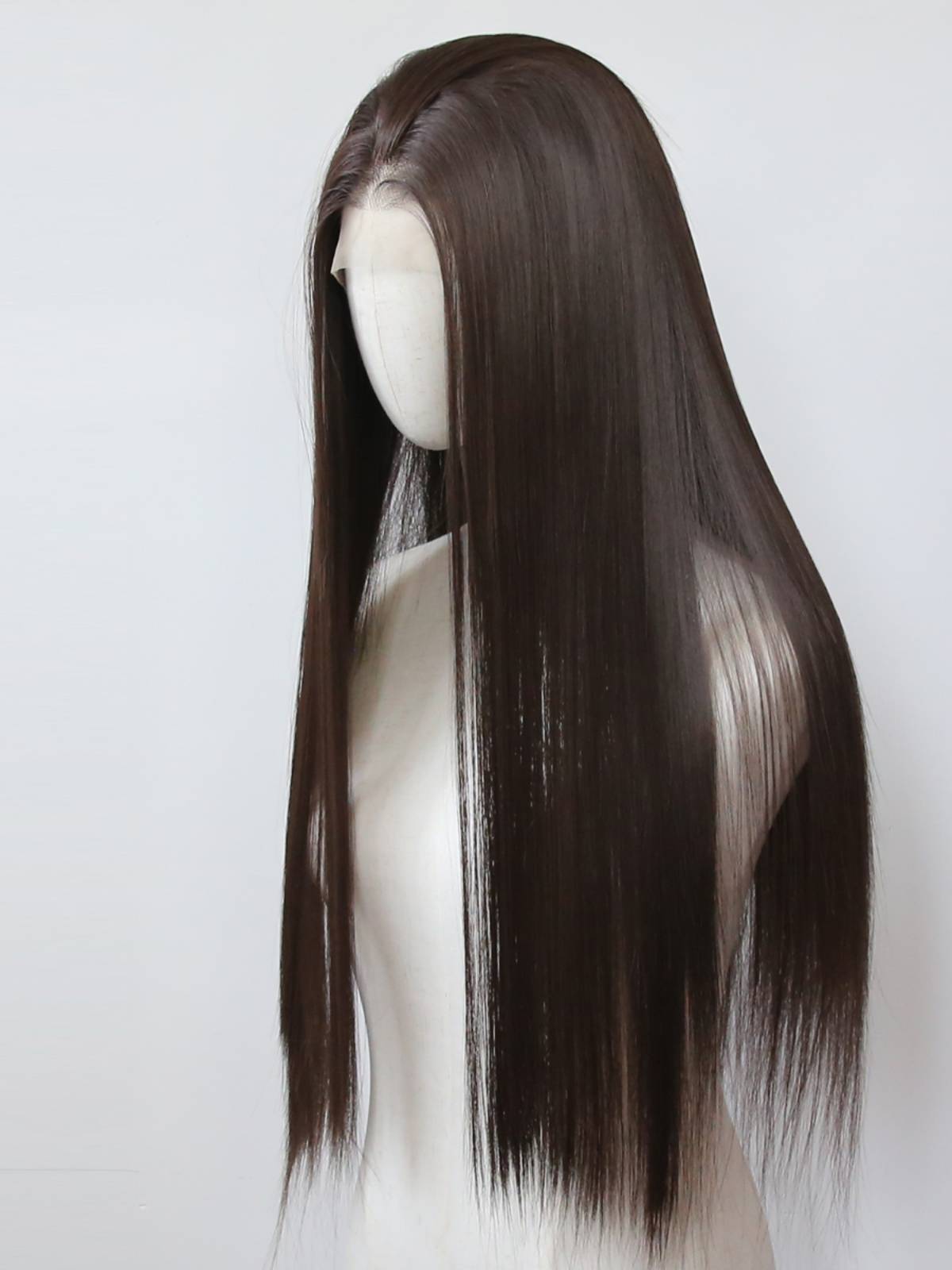 Chocolate brown front lace chemical fiber high -temperature silk wigs white and realistic dark brown European and American long straight hair full wig
