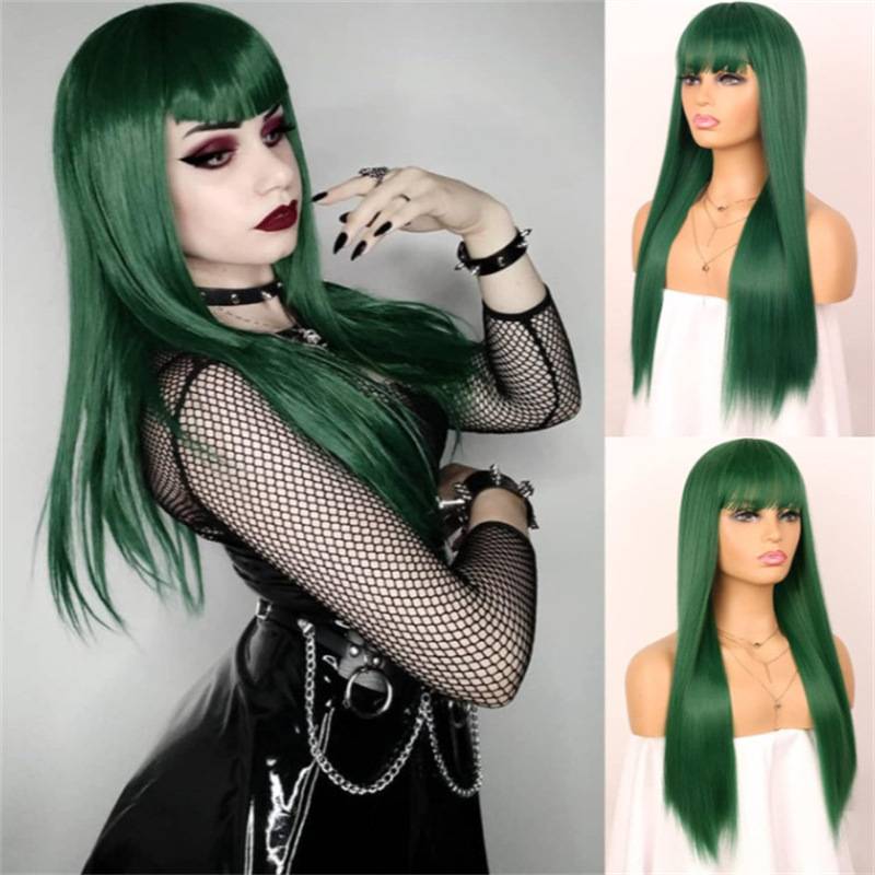 European and American ladies wig Multi -color optional bangs long straight hair high -temperature wire mechanism chemical fiber wig