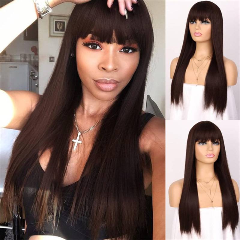 European and American ladies wig Multi -color optional bangs long straight hair high -temperature wire mechanism chemical fiber wig