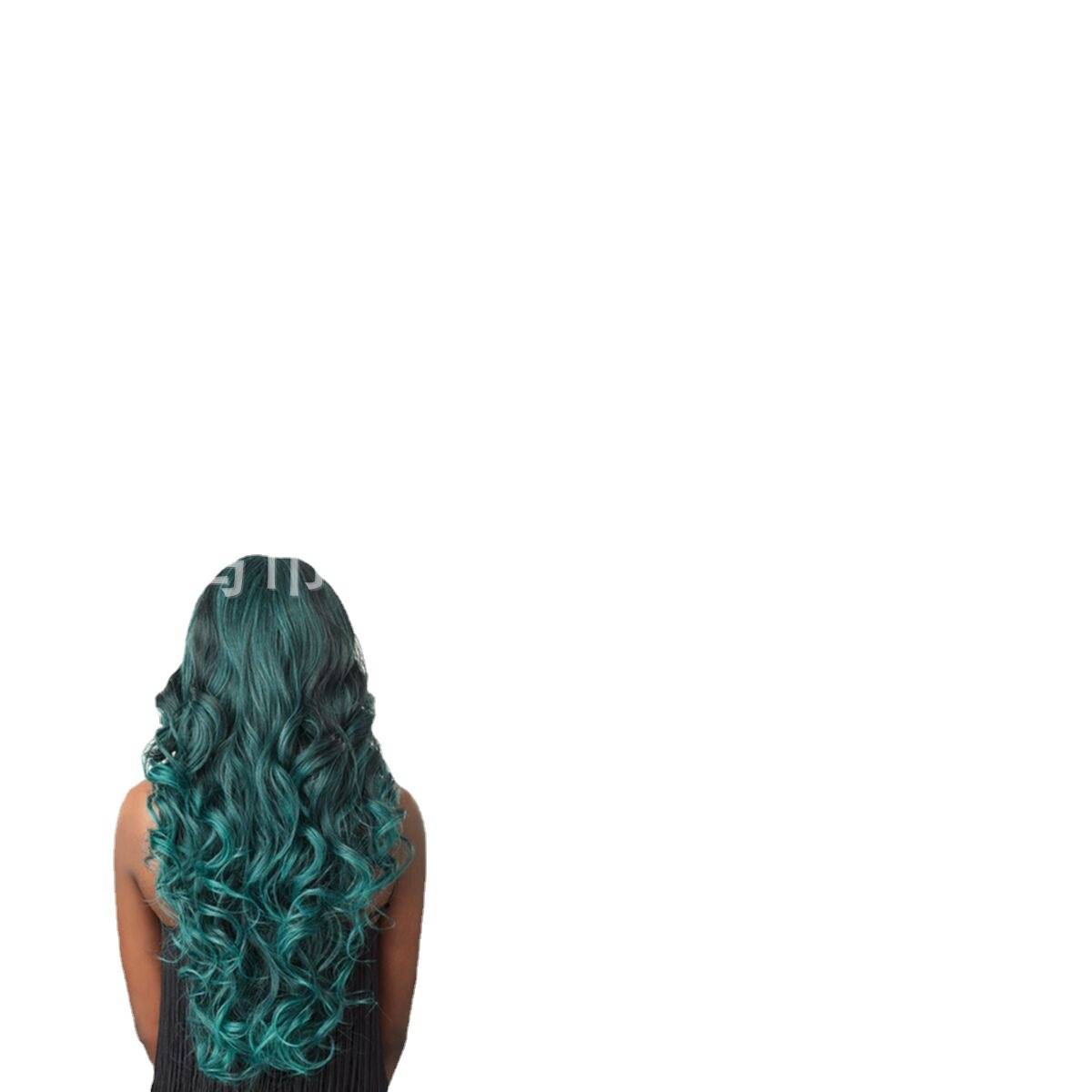 Type wig dark green European and American medium -length curly hair partial wig Women's horny hair factories