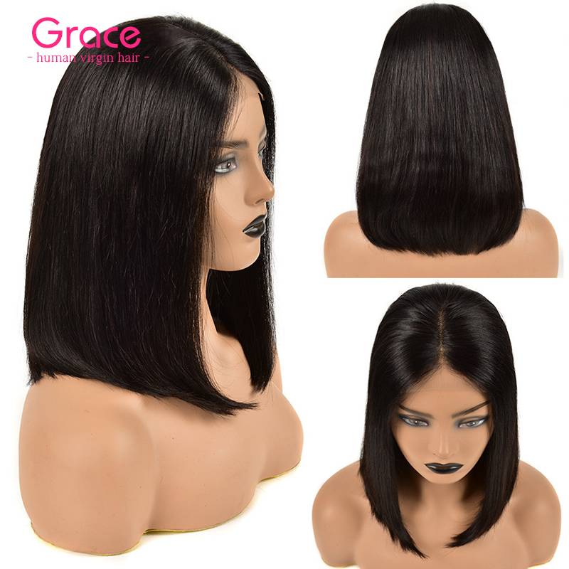 Short Bob Wig Human Hair T Part 4x4 Lace Wigs Grace Hair 10A