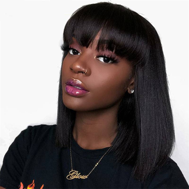 Factory European and American fake female black short straight straight bangs BOBO head fashion fibrous hood