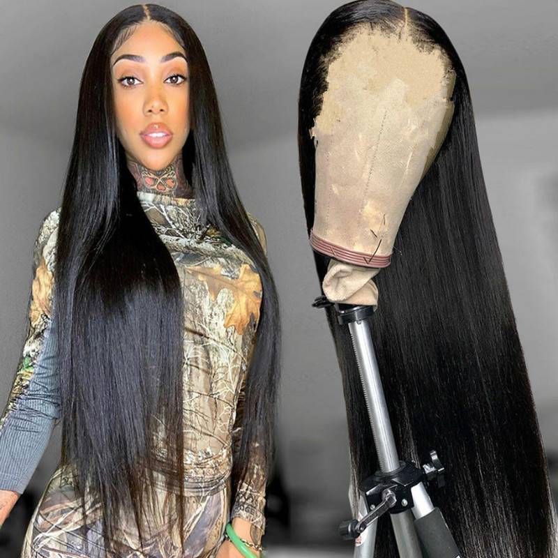 Wigmail girl divided into black long straight hairpiece head.