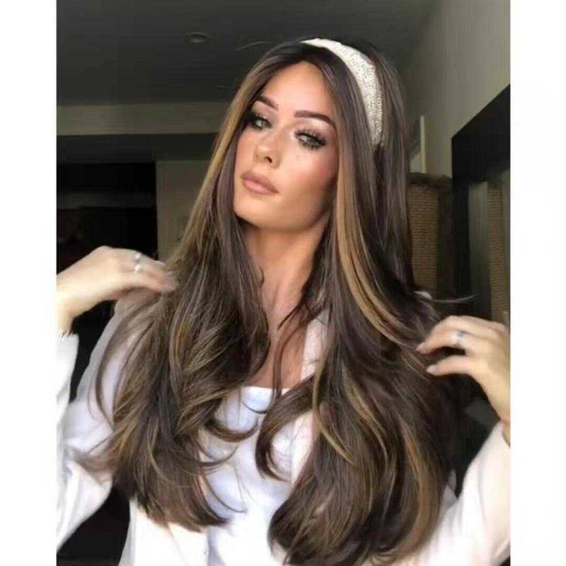 Amazon new product cross -border European and American wig women's gradient color long roll headset hair rose net cross -border wig