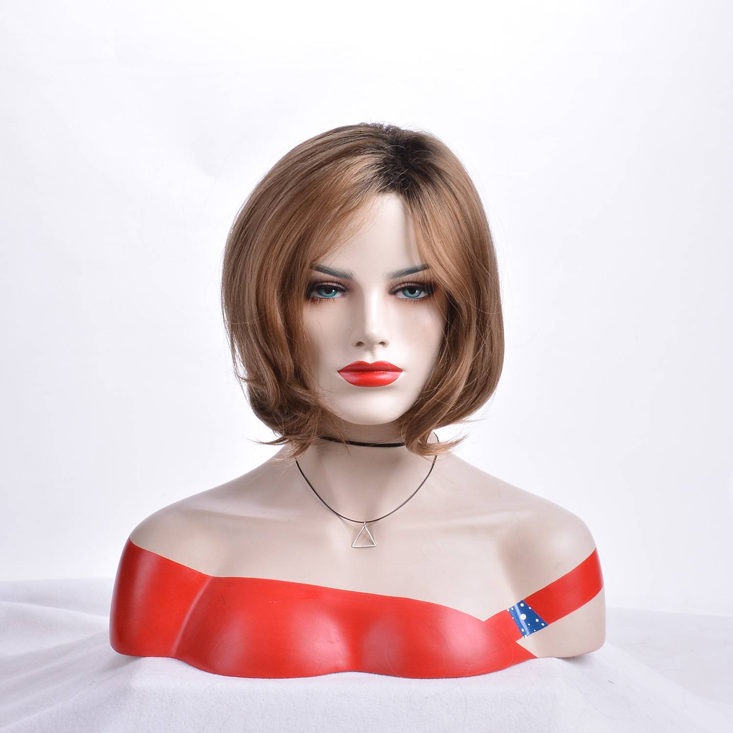 Wigs in European and American fashion ladies short curly hair gradient brown fluffy fibrous wig