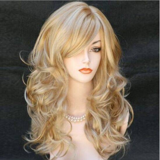 Explosion European and American fashion women's golden long curly curly cosplay wig big curly long hair medium long hair