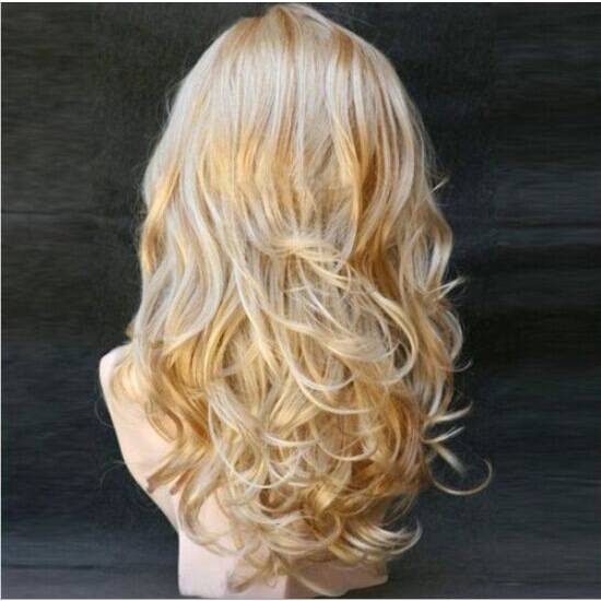 Explosion European and American fashion women's golden long curly curly cosplay wig big curly long hair medium long hair