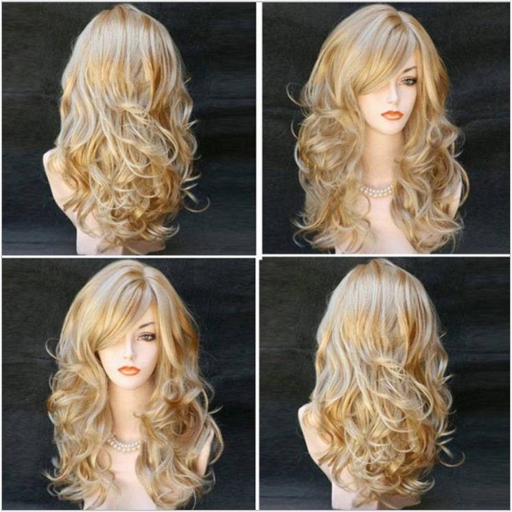 Explosion European and American fashion women's golden long curly curly cosplay wig big curly long hair medium long hair