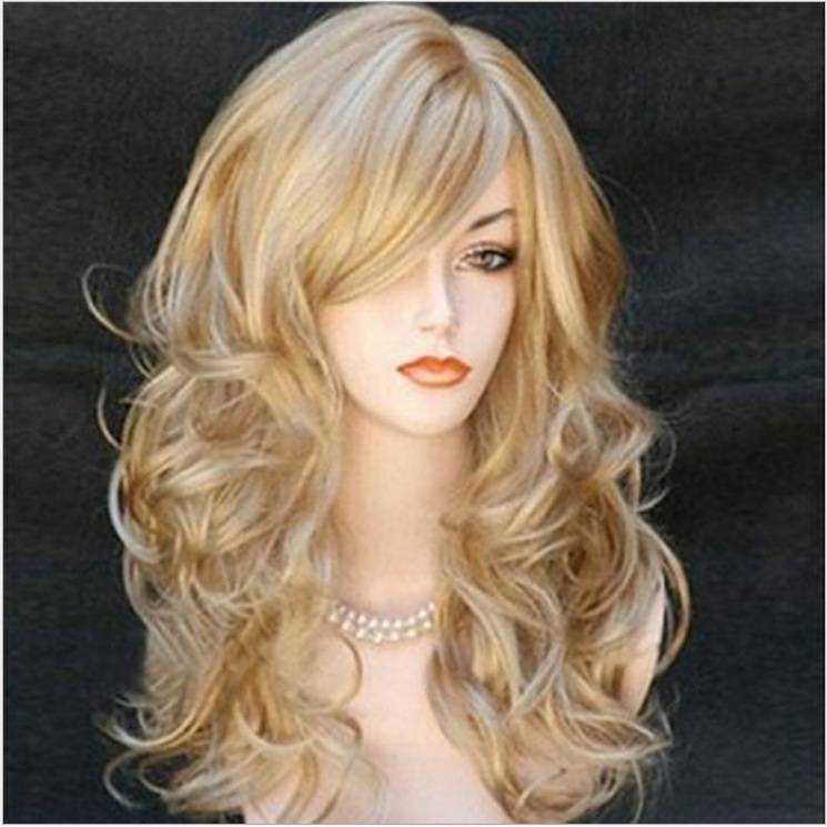 Explosion European and American fashion women's golden long curly curly cosplay wig big curly long hair medium long hair