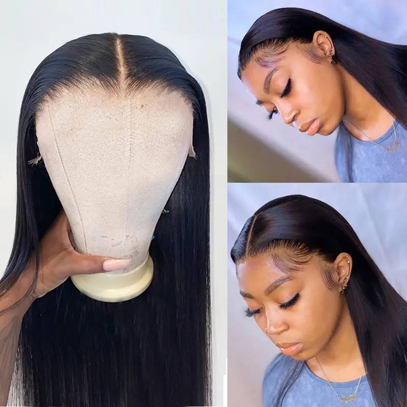 European and American TIKTOK hot -selling wig women are long straight hair wigs hand hook front lace wig head sets spot