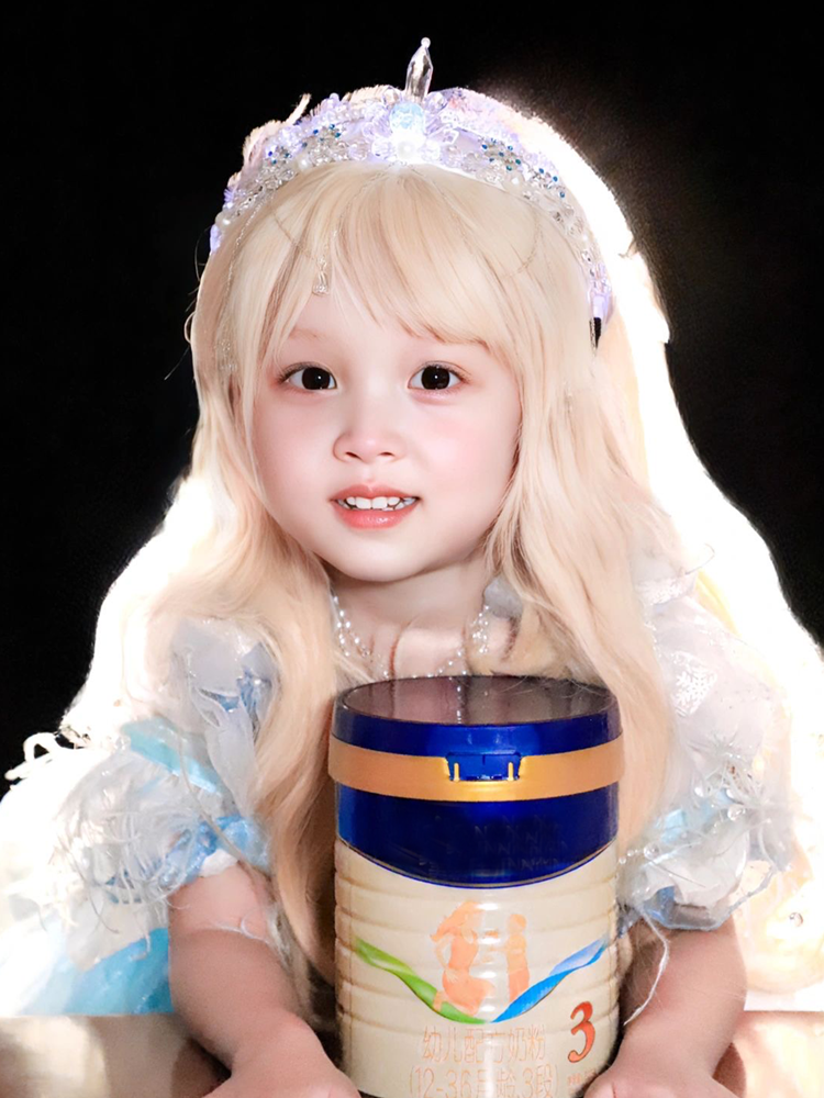 Children's fake hair girl long curly air bangs, Princess Aisha Sweet, cute light golden color whole wig