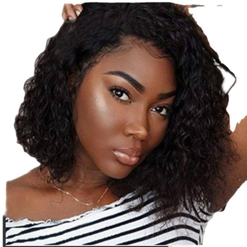 Genuine European and American fashion ladies short curly hair black micro -rolling whole wigs head set genuine wig