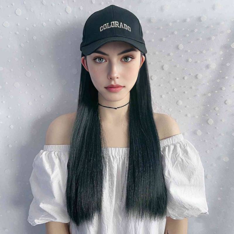 Cross -border e -commerce goods direct selling baseball hats wig female black and long straight hair wigs