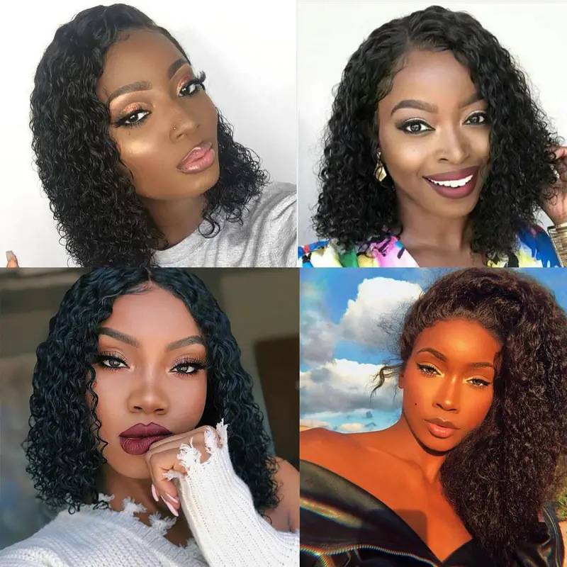 The new European and American little lace wigs of lace wigs, Bobo head, natural black medium -sized short hair chemical fibrous hair
