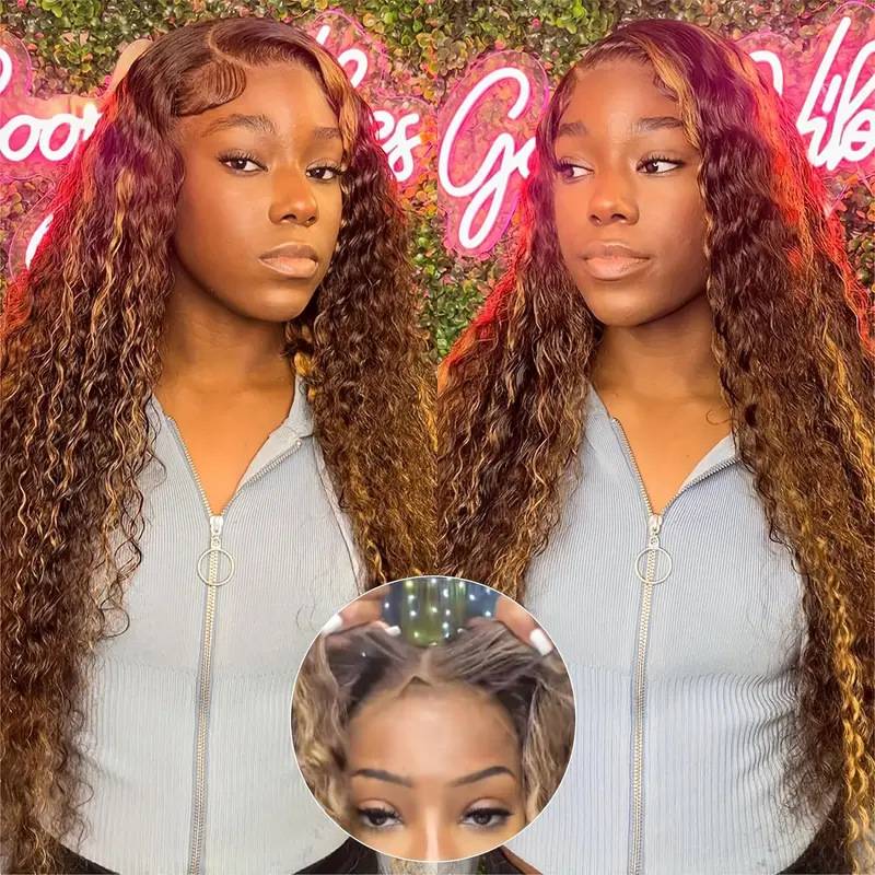 Cross -border wig European and American fashion pre -lace piano color curly hair African hot -selling front lace wigs