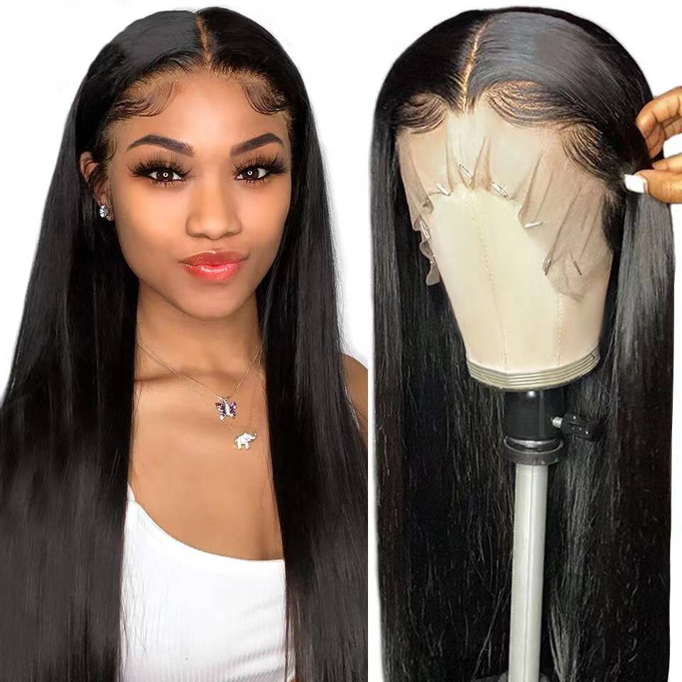 European and American women's black long straight hair wigs of hair chemical fiber front lace head cover manufacturers spot