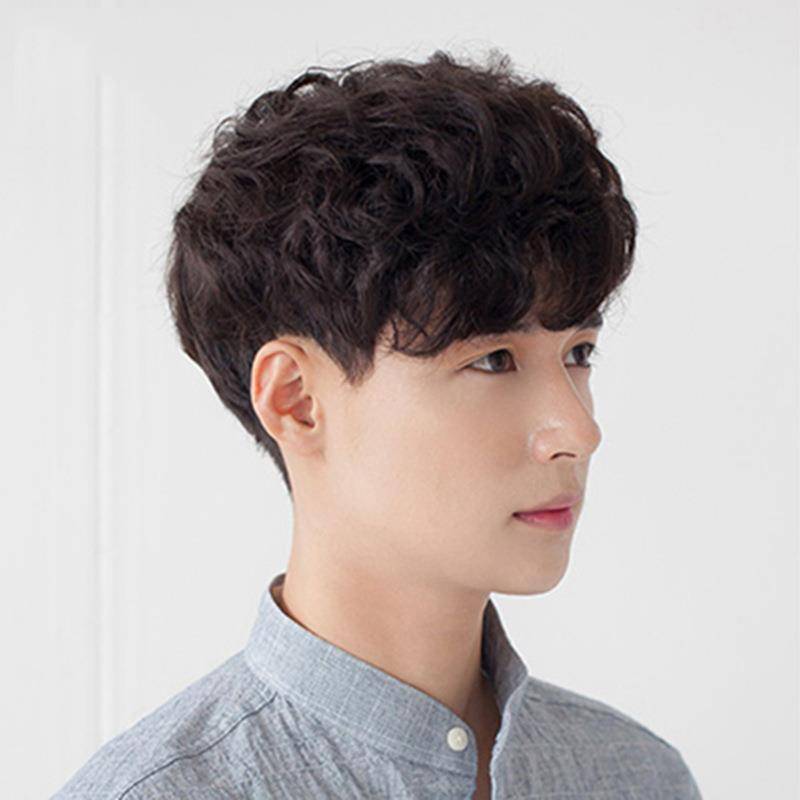 Spot European and American handsome men's short curls all over the bangs -shaped fake head suite sources wholesale