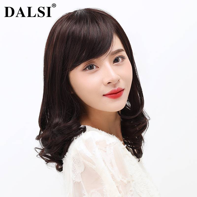 Wig female long hair, big wave medium -long curly hair, real hair, middle -aged and elderly mother hairstyle, natural full set