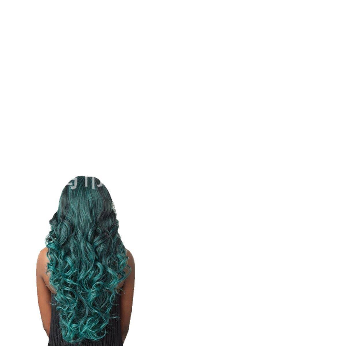 Type wig dark green European and American medium -length curly hair partial wig Women's horny hair factories