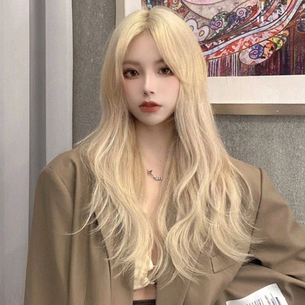 Wig women's light golden hair fashion full -headed temperament is divided into long curly hair fluffy, natural big wavy head cover