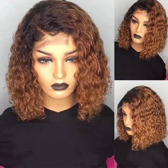Amazon's new African small rolling wig European and American wig women's gradient color short curly hair gloves wig
