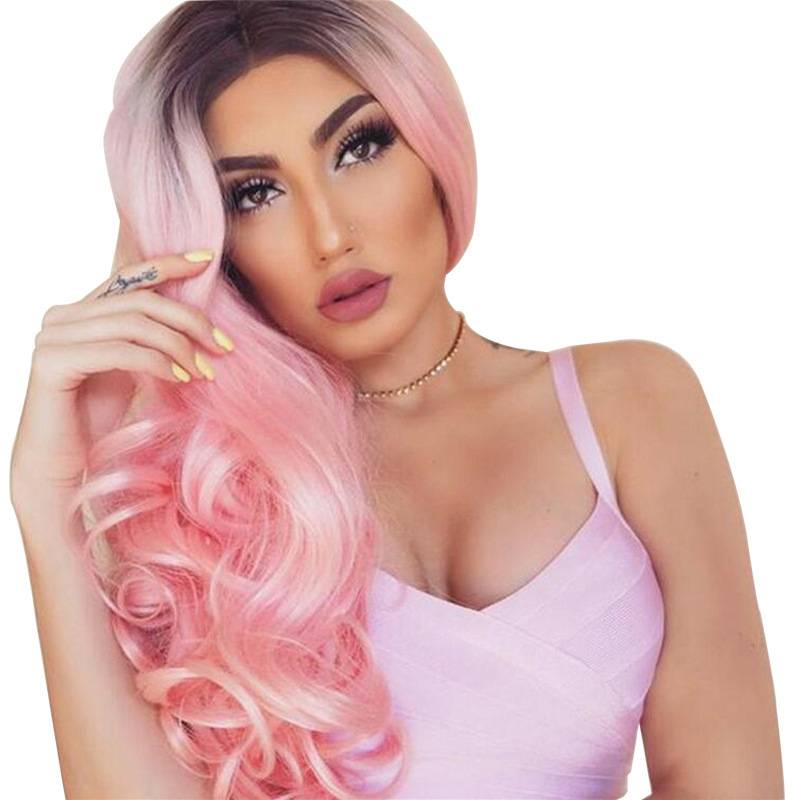 Popular European and American wig women's dyeing gradients are divided into large wavy long curly hair black gold color chemical fibrous hair cover