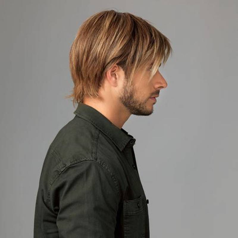 European and American men's wig Short -hair golden -brown oblique bangs wig manufacturers Direct selling Amazon hair