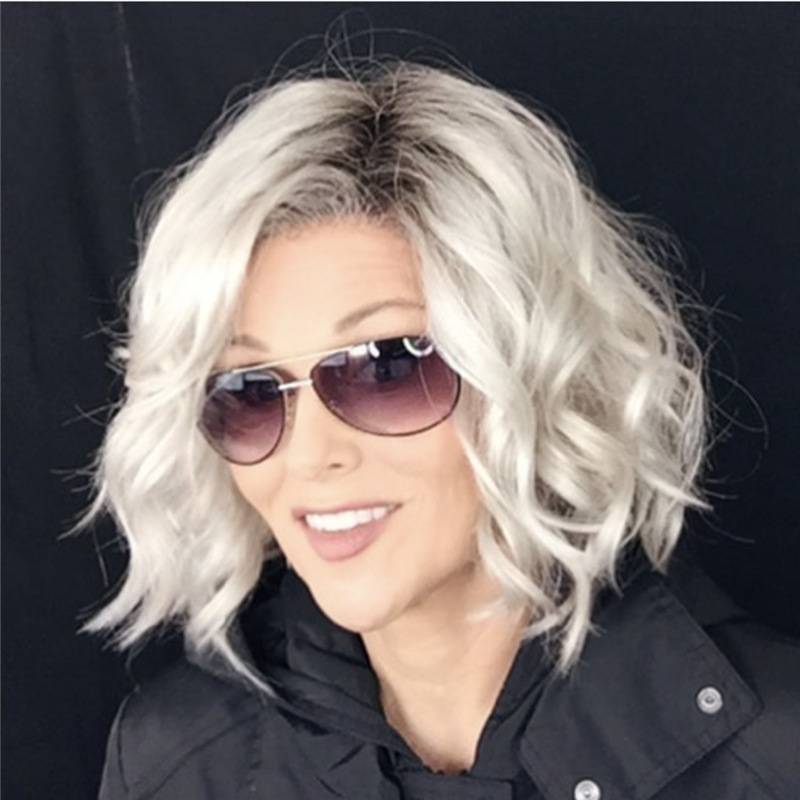 European and American dyeing short curly hair wig Women's fashion dyeing gradient partial partial bangs short hair chemical fiber head cover