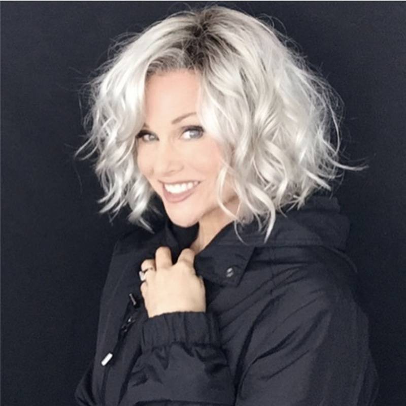 European and American dyeing short curly hair wig Women's fashion dyeing gradient partial partial bangs short hair chemical fiber head cover