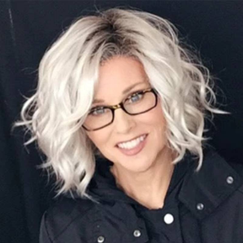 European and American dyeing short curly hair wig Women's fashion dyeing gradient partial partial bangs short hair chemical fiber head cover
