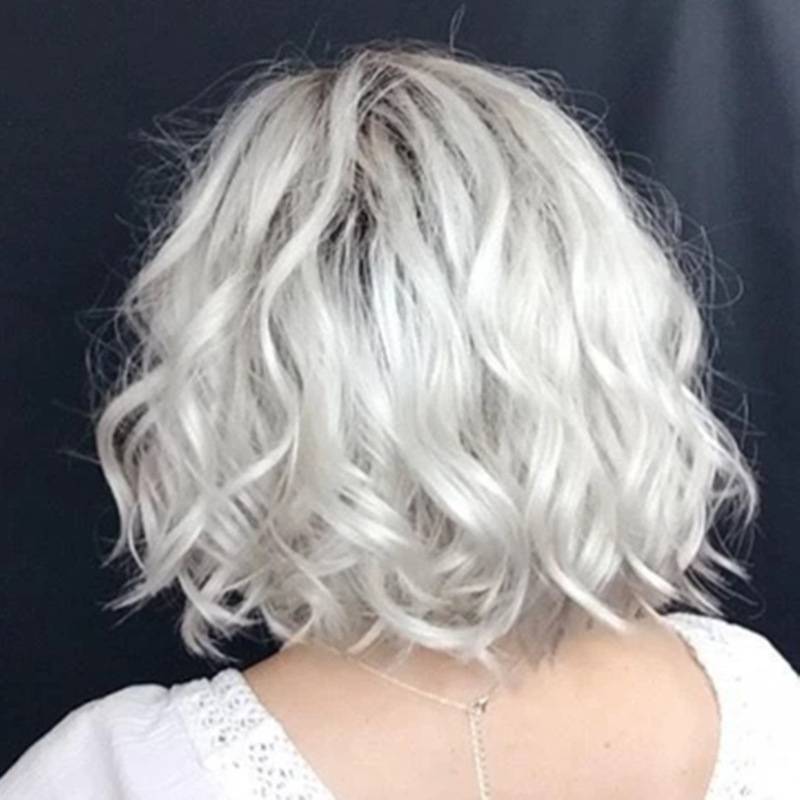 European and American dyeing short curly hair wig Women's fashion dyeing gradient partial partial bangs short hair chemical fiber head cover