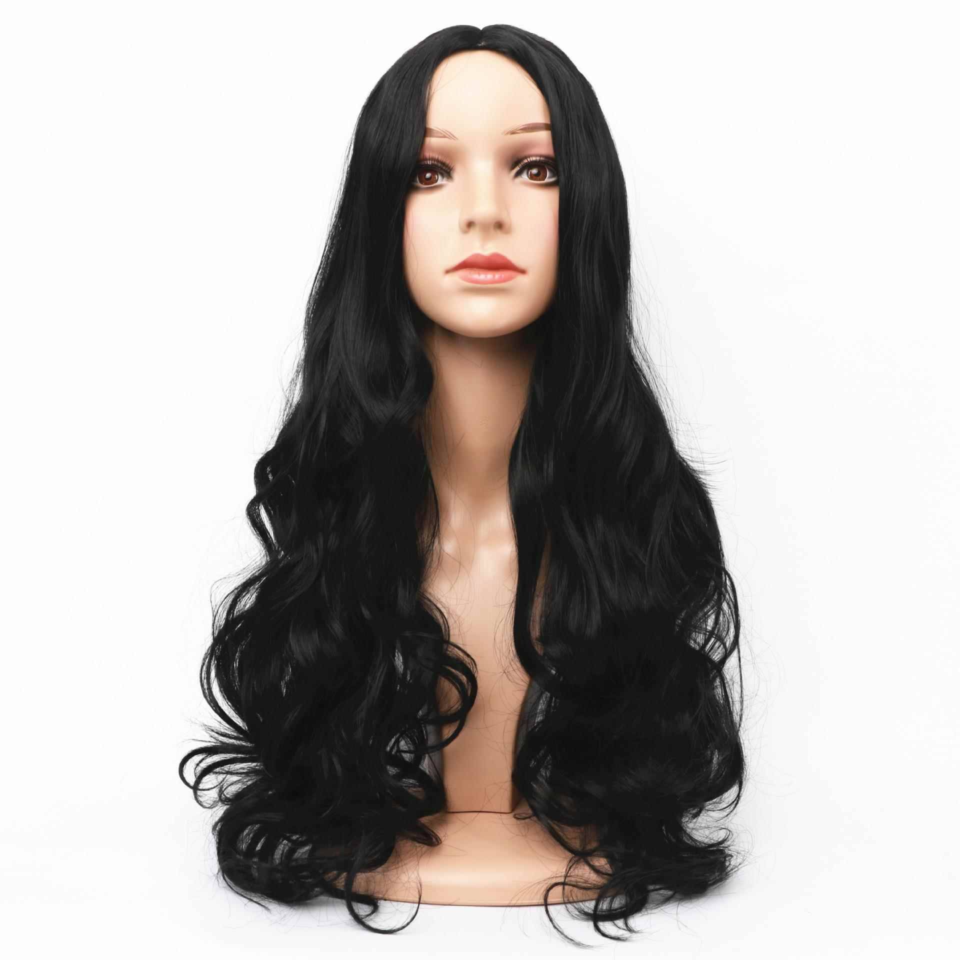 In genuine products, long curly women's long hair, big wave curly black genuine European and American fashion wig rose network