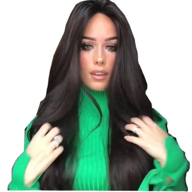 In genuine products, long curly women's long hair, big wave curly black genuine European and American fashion wig rose network