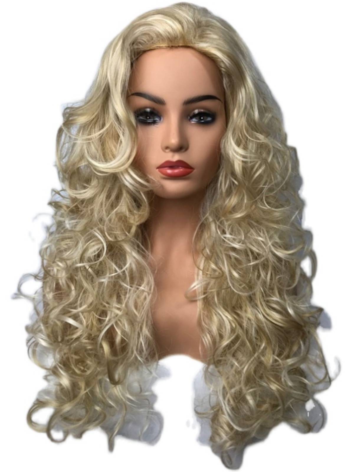 European and American fashion high -temperature silk full roll golden lolit white snow princess white snow roll oblique bangs long curly hair