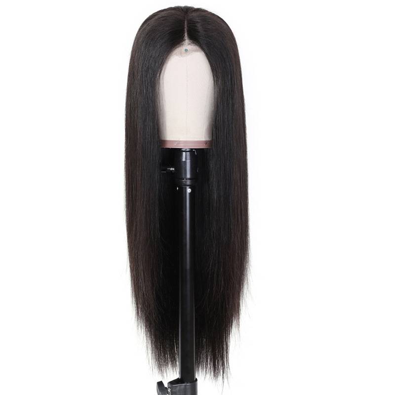 Wigmail girl divided into black long straight hairpiece head.