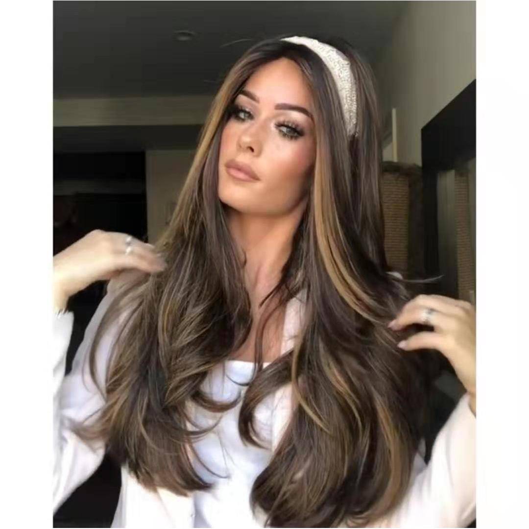 Genuine new product authentic European and American wig women's gradient long roll headset hair rose net genuine wig