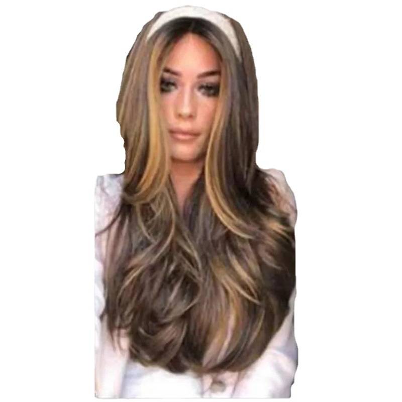 Genuine new product authentic European and American wig women's gradient long roll headset hair rose net genuine wig