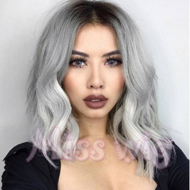 Amazon girls fashionable black gray mixed color short curly hair micro -curling realistic fibrous fiber hair cover