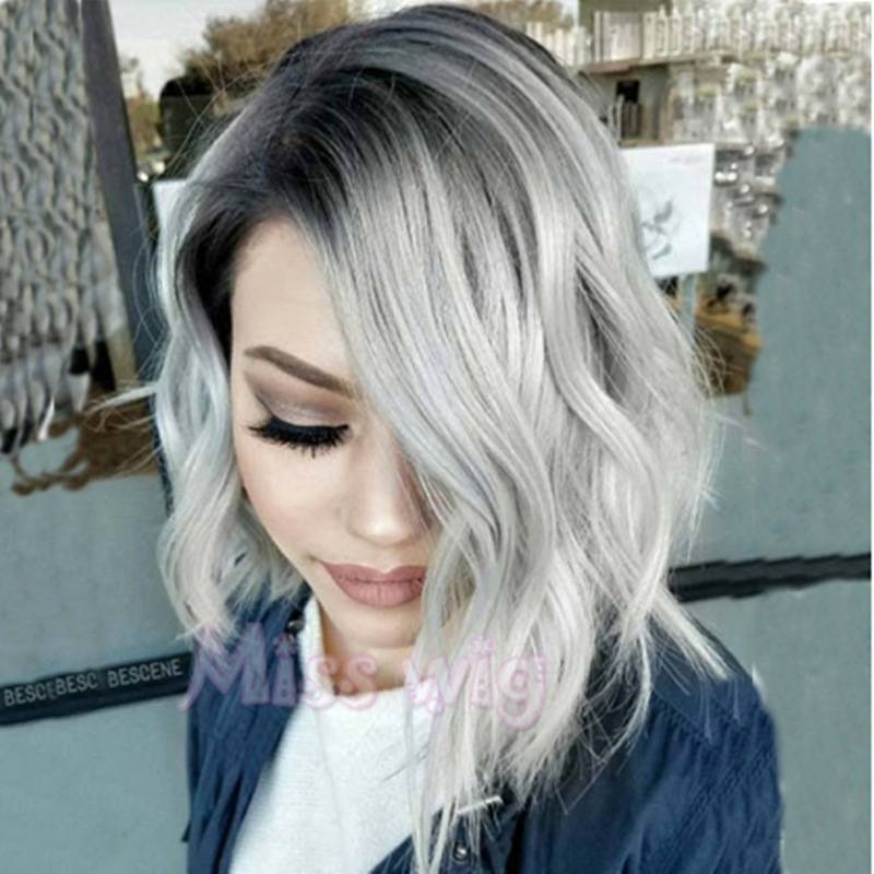 Amazon girls fashionable black gray mixed color short curly hair micro -curling realistic fibrous fiber hair cover