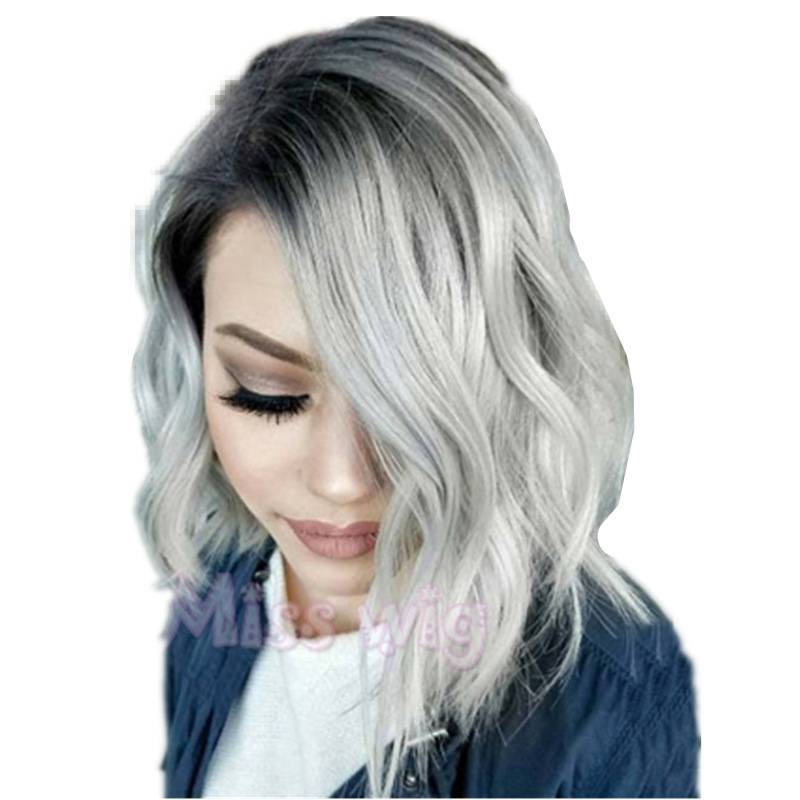 Amazon girls fashionable black gray mixed color short curly hair micro -curling realistic fibrous fiber hair cover