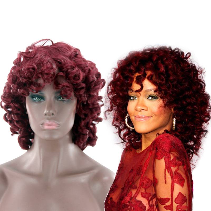 Popular African wig star Rihanna's same wigs of wine red long curly curly curly wig