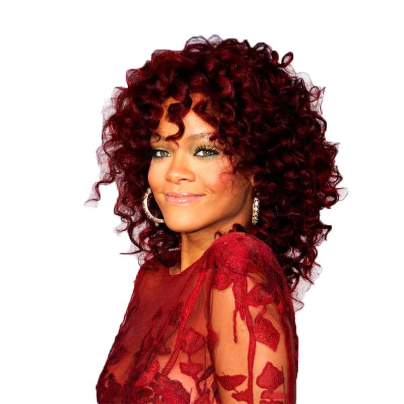 Popular African wig star Rihanna's same wigs of wine red long curly curly curly wig