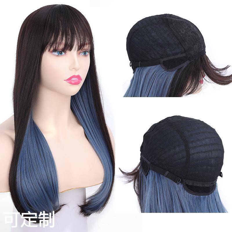 Mid -long model dyeing head cover fashion net red Qi bangs dyed color wig naturally simulation and false hair