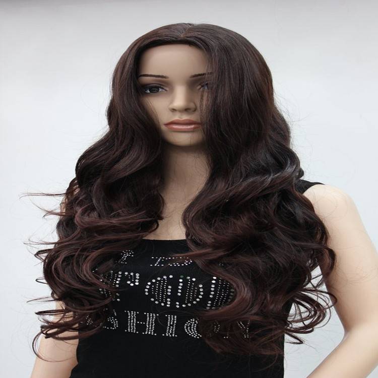 Black wig female long curly chemical fiber hood high -temperature silk European and American long curls divide wigs