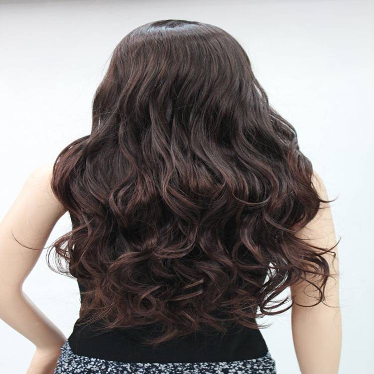 Black wig female long curly chemical fiber hood high -temperature silk European and American long curls divide wigs