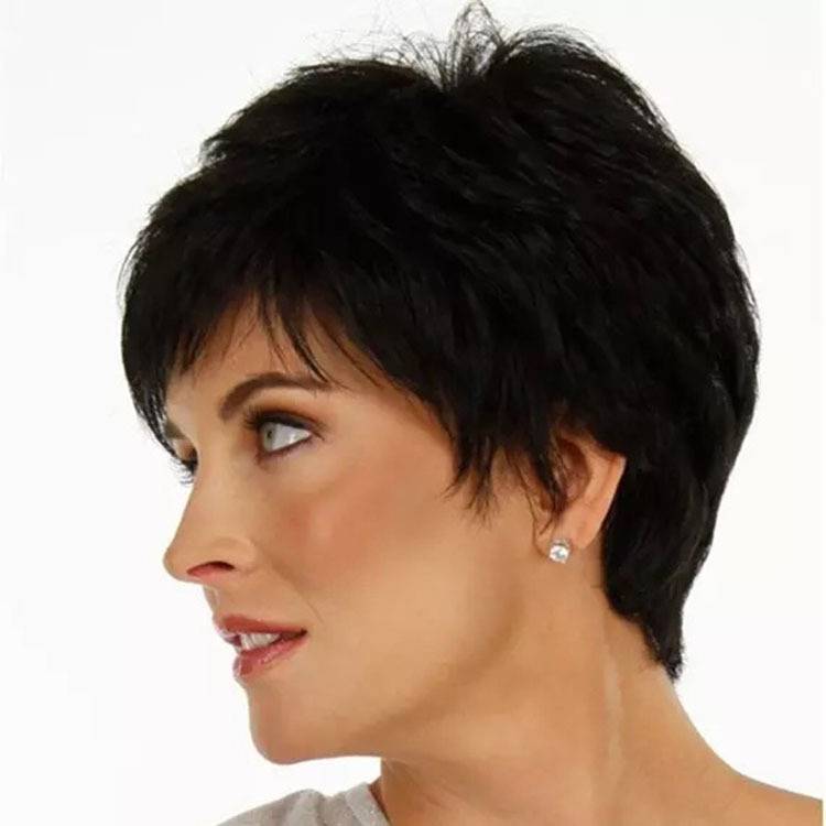 Spot wigs female short straight hair European and American fashion ladies fluffy short hair high -temperature silk mechanism full set