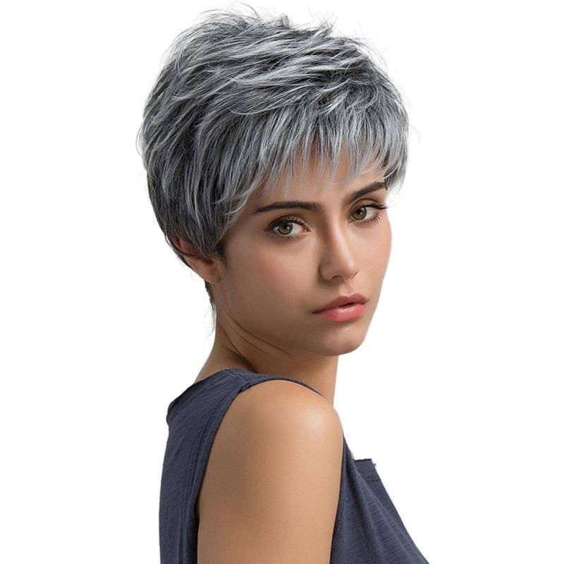 Factory Direct Selling Fashion Ms. Wig Gray Mixed Short Hair High -temperature silk fluffy curly hair
