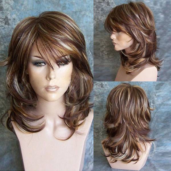 Wish popular wig European and American ladies short curly hair oblique bangs slightly curly long hair brown picking dyeing short hair