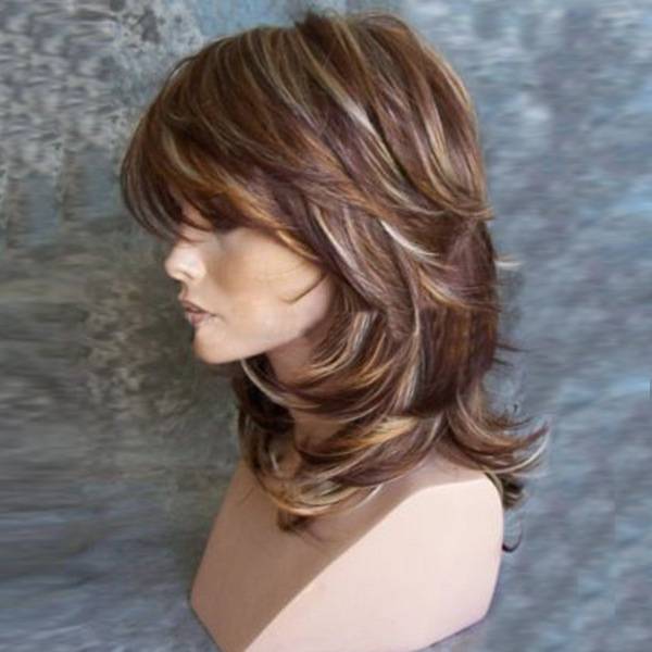 Wish popular wig European and American ladies short curly hair oblique bangs slightly curly long hair brown picking dyeing short hair