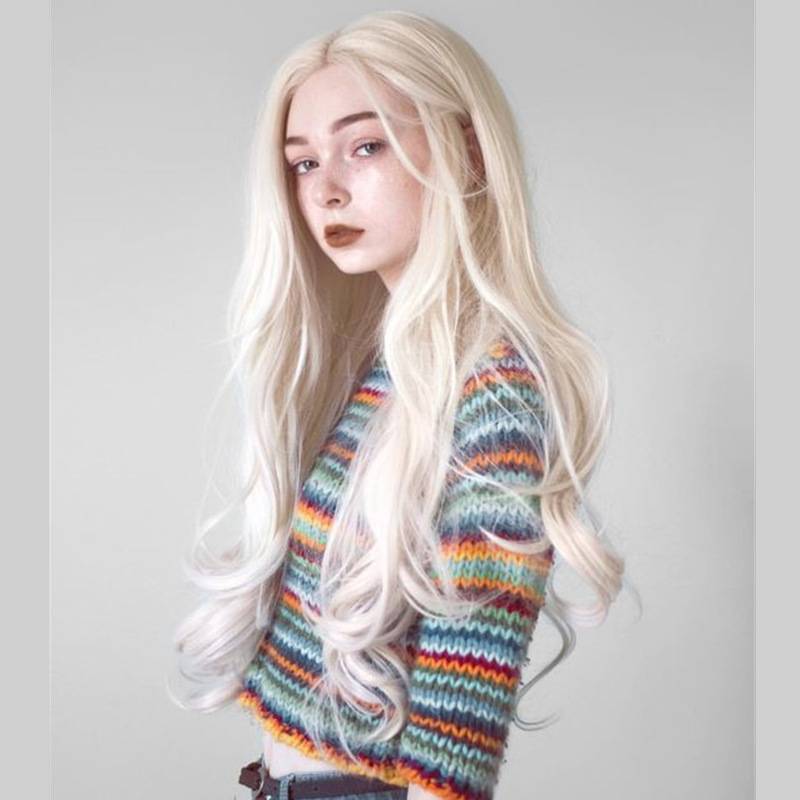 Cross -border European and American wigs, long curly curls, white long curly hair, big wave chemical fiber full set